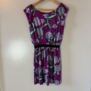 Lilly Pulitzer Purple Floral Dress Knit Sleeveless Womens Summer Sz Small